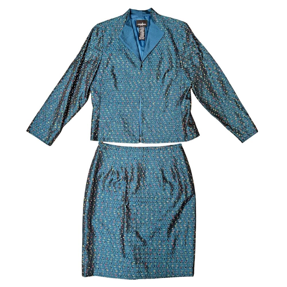 Positive Attitude Teal Blazer Skirt Set Size 12 Petite
